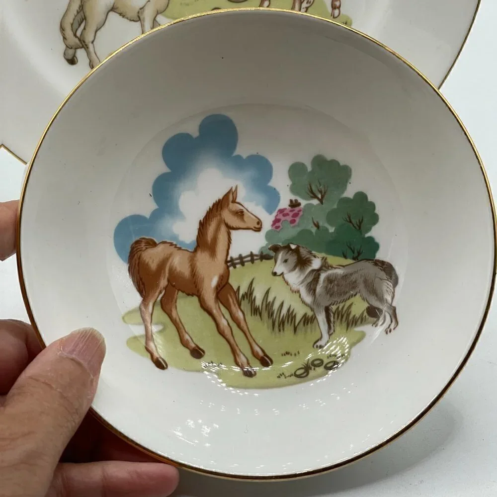Vintage Rare Princess House Spode Hammersley Child's Farm Animal Dish Set 3 PCS